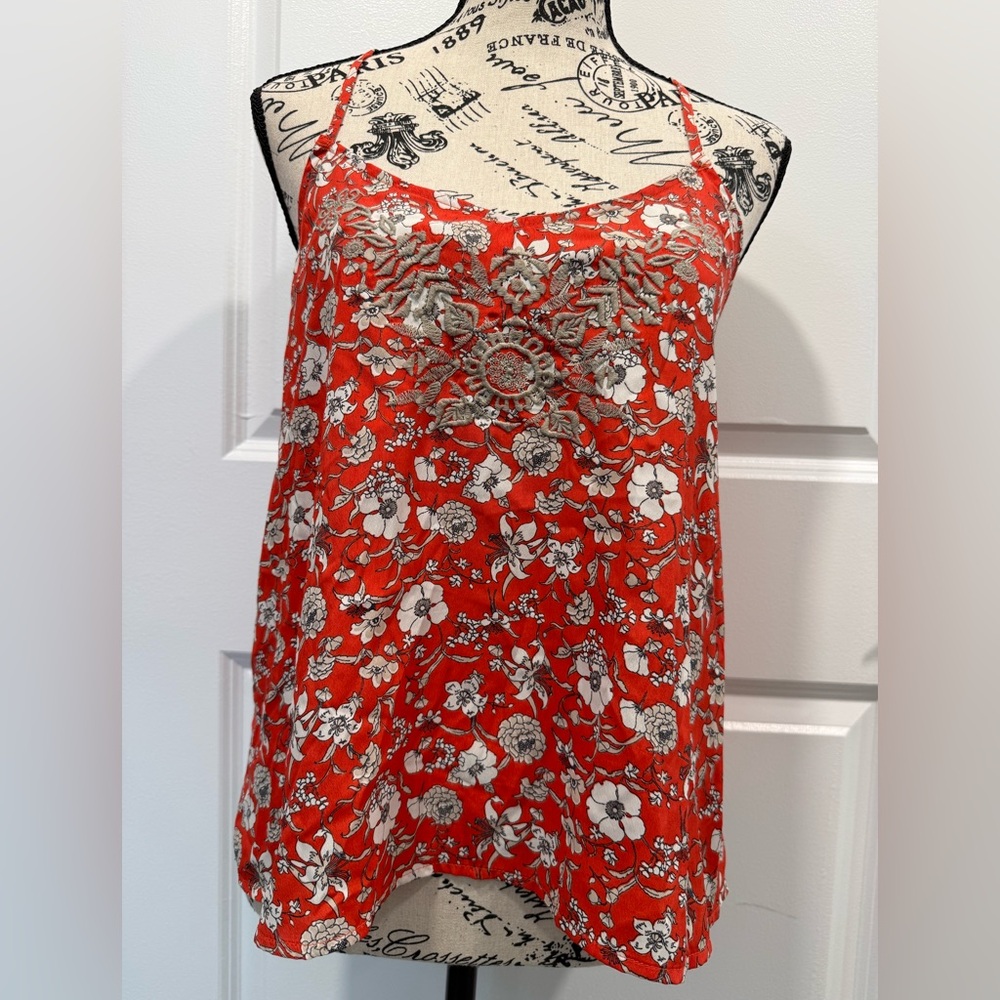 Hollister Red and Gray Floral Camisole